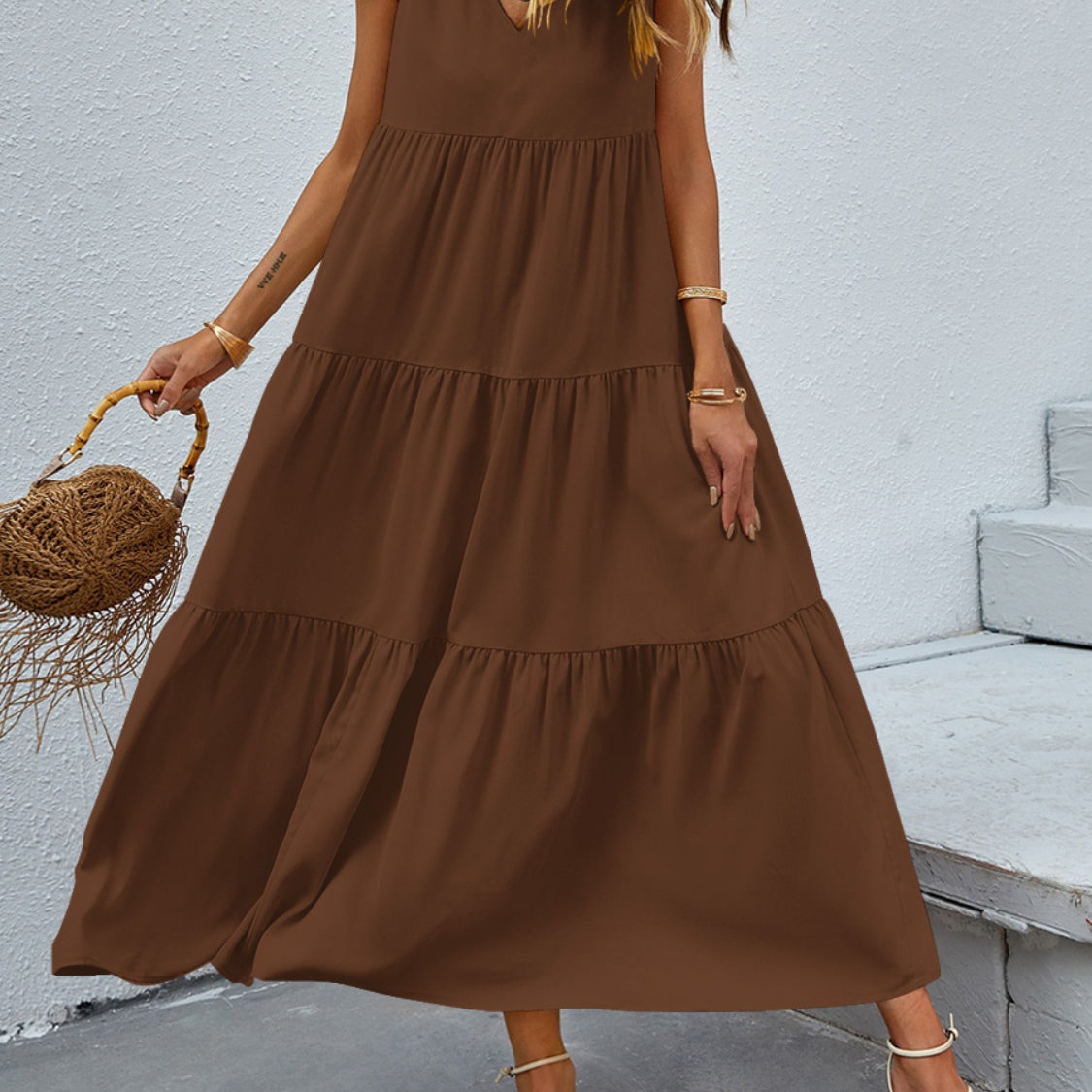 Tiered V-Neck Sleeve Dress
