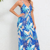 Printed Surplice Maxi Cami Dress
