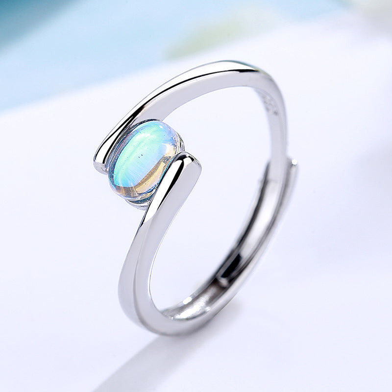 Temperament Spiral Pattern Blue Moonstone Ring Women
