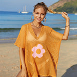 Openwork Flower V-Neck Short Sleeve Cover Up
