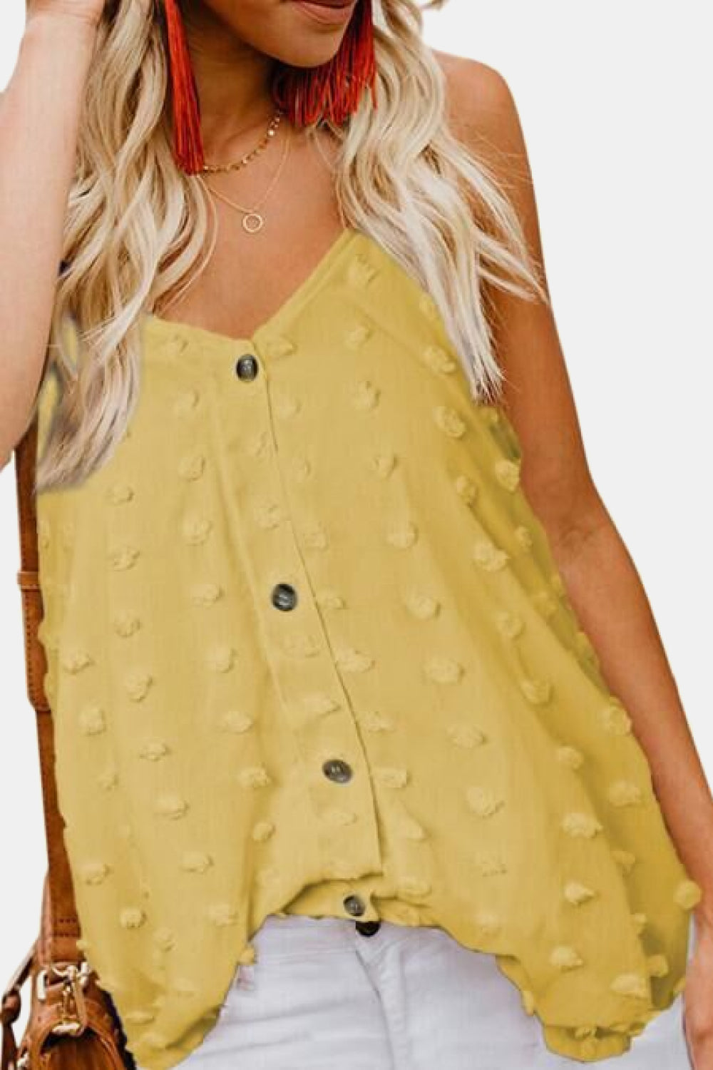 Swiss Dot V-Neck Buttoned Cami
