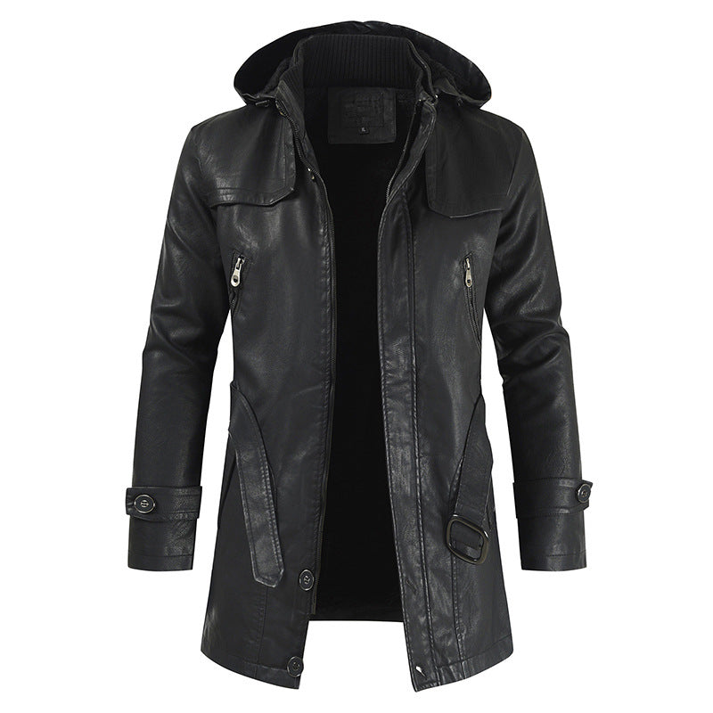 Leather jacket hooded slim coat
