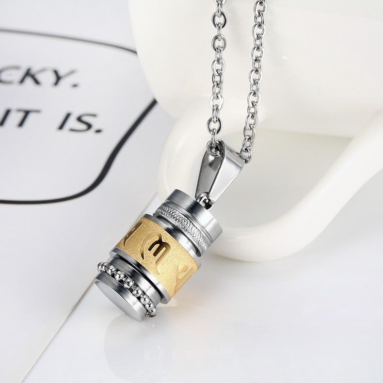 Trend Titanium Steel Prayer Wheel Six-word Mantra Pendant
