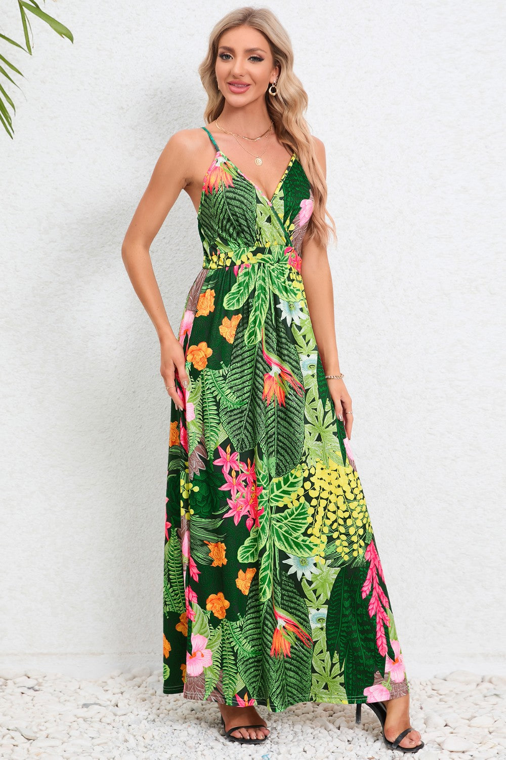 Printed Surplice Maxi Cami Dress
