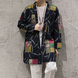 New autumn windbreaker men's long section Korean version of the buckleless cloak jacket male Chinese style cotton and linen
