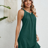 Eyelet Grecian Neck Mini Dress
