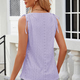 Eyelet Round Neck Wide Strap Tank
