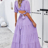 Tie Back Short Sleeve Tiered Dress
