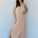 Ninexis Good Energy Full Size Cami Side Slit Maxi Dress in Camel
