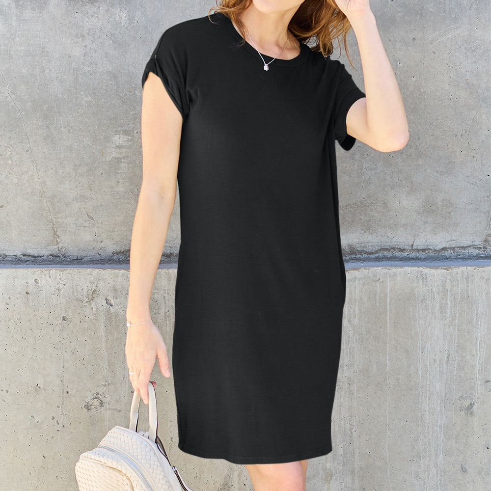 Basic Bae Full Size Round Neck Short Sleeve Dress with Pockets
