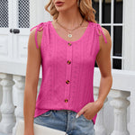 Eyelet Round Neck Wide Strap Tank
