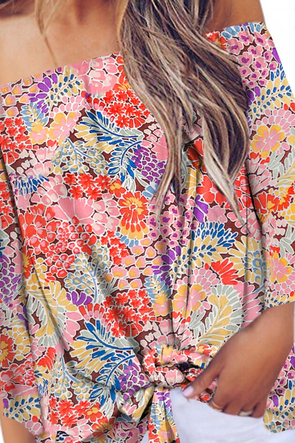 Tied Printed Off-Shoulder Half Sleeve Blouse
