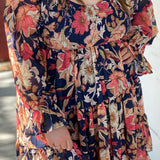 Plus Size Smocked Printed Long Sleeve Dress
