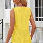 Eyelet Round Neck Wide Strap Tank
