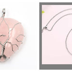 Peach Heart-shaped Lovers Pendant Natural Crystal Tree Of Life Necklace
