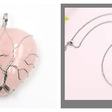 Peach Heart-shaped Lovers Pendant Natural Crystal Tree Of Life Necklace
