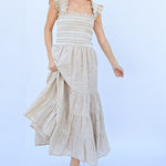 And The Why Linen Striped Ruffle Dress
