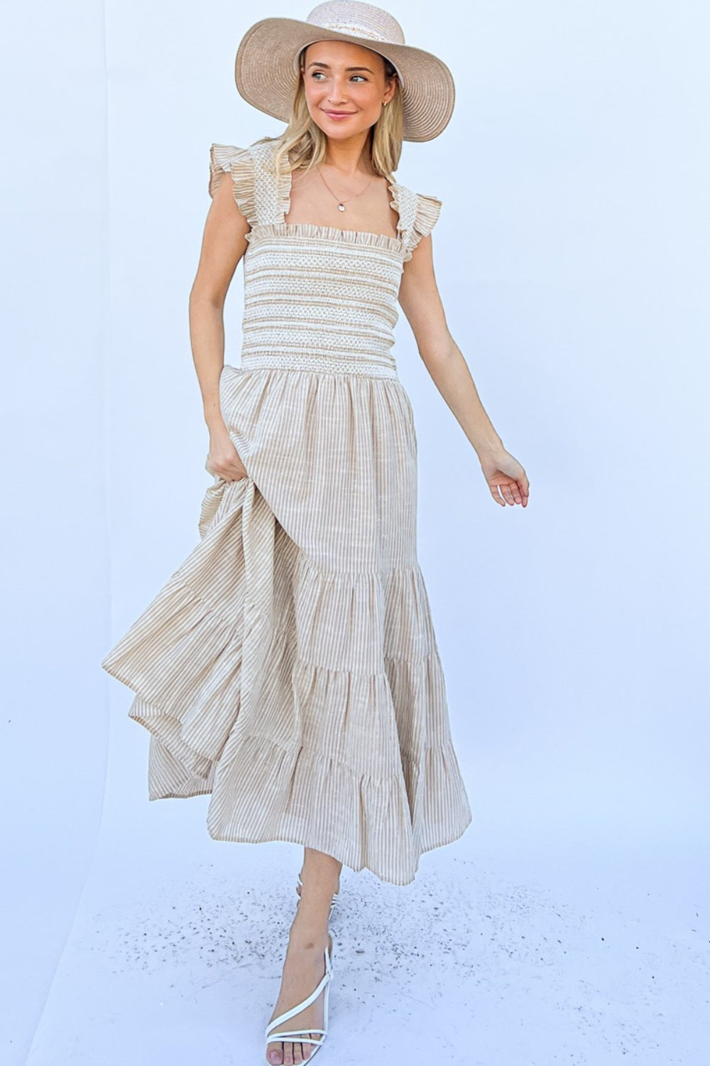 And The Why Linen Striped Ruffle Dress
