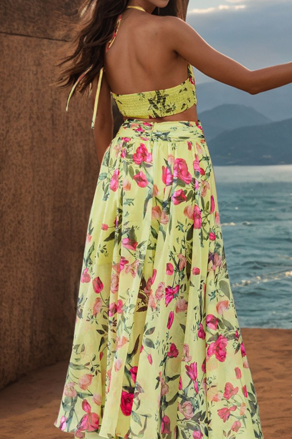 Backless Printed Plunge Sleeveless Dress
