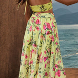 Backless Printed Plunge Sleeveless Dress
