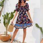 Printed Square Neck Short Sleeve Dress
