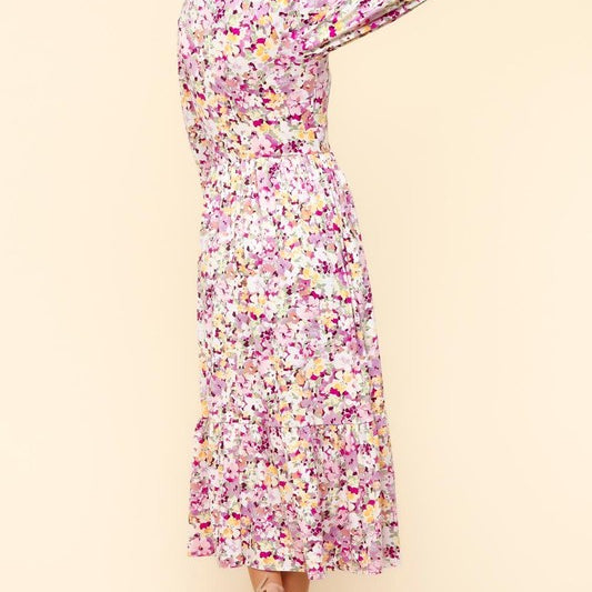 Haptics Full Size Floral V-Neck Long Sleeve Dress with Side Pockets
