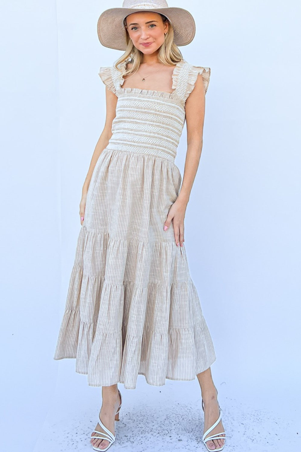 And The Why Linen Striped Ruffle Dress
