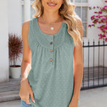 Eyelet Buttoned Round Neck Tank
