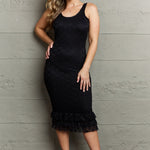 HIDDEN No Doubts Sleeveless Bodycon Ruffle Midi Dress
