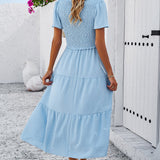 Swiss Dot Short Sleeve Smocked Dress
