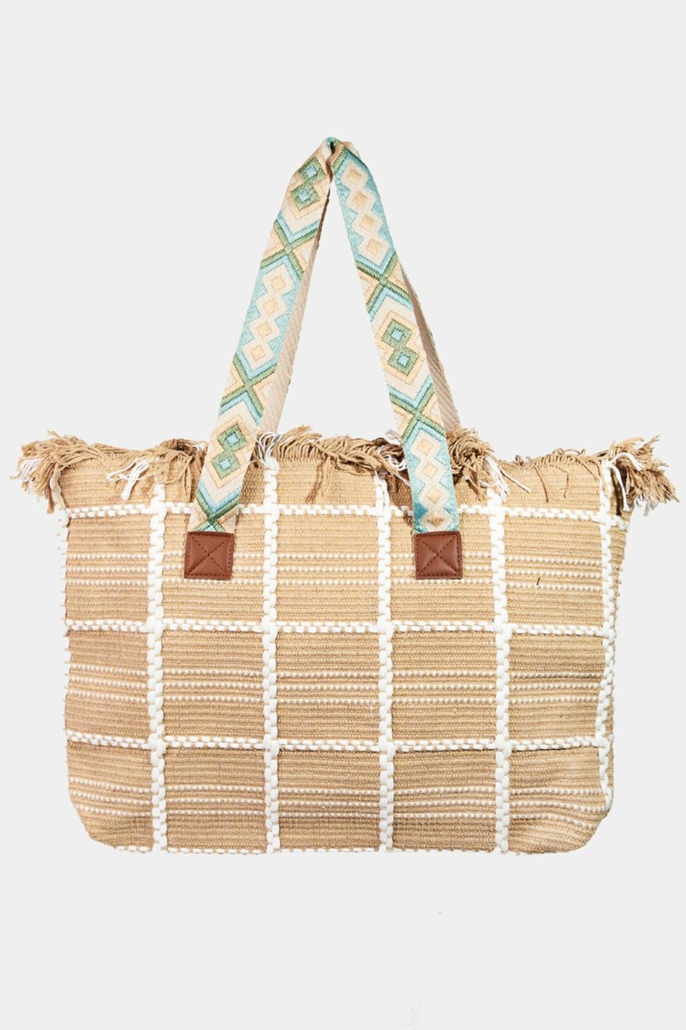 Fame Fringe Detail Checkered Tote Bag
