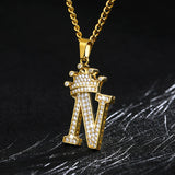 Crown Pendant Stainless Steel Letter Necklace
