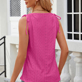 Eyelet Round Neck Wide Strap Tank
