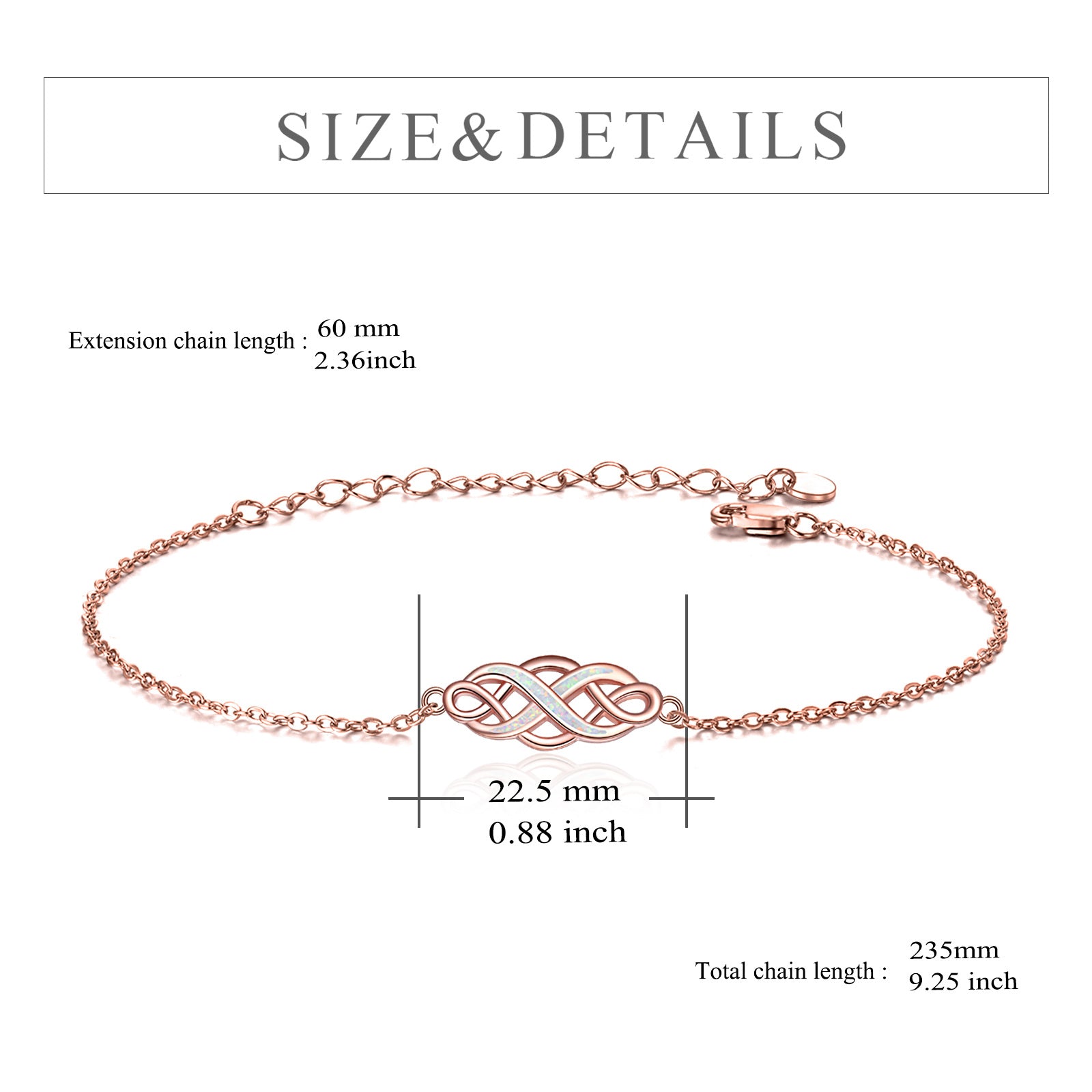 Sterling Silver Infinity Opal Bracelet Rose Gold Cable Chain
