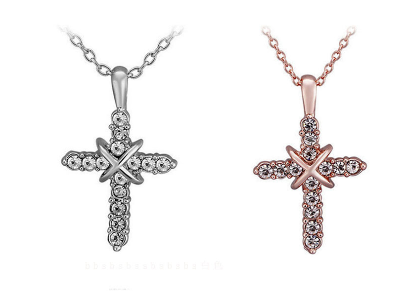 Studded Jesus Cross Necklace Clavicle Chain
