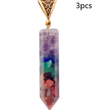 Seven Chakra Natural Crushed Stone Hexagon Column Necklace Aura Pendant
