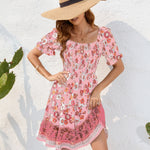 Printed Square Neck Short Sleeve Dress
