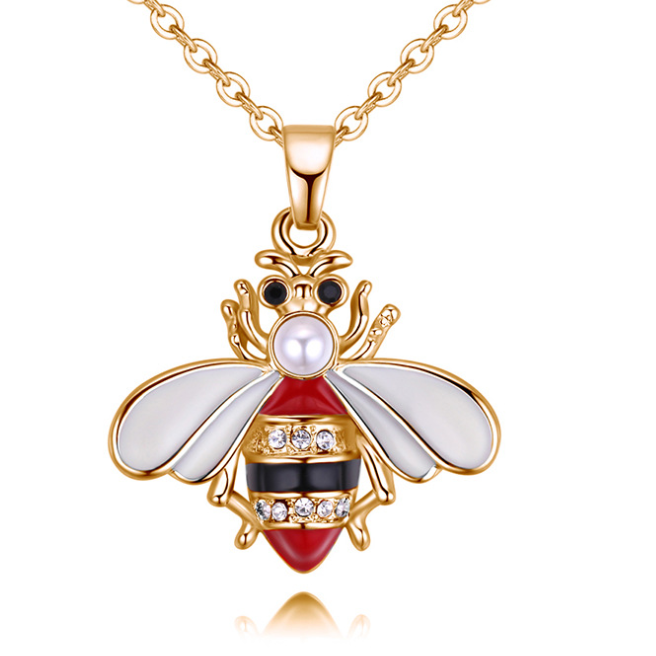 Summer Jewelry Necklace Lady Cartoon Cute Drop Oil Studded Bee Pendant
