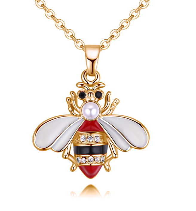 Summer Jewelry Necklace Lady Cartoon Cute Drop Oil Studded Bee Pendant
