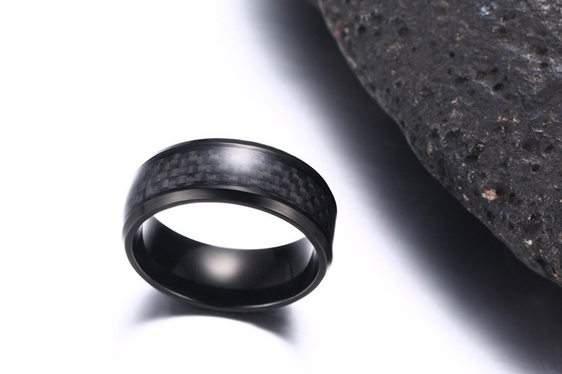 Black Carbon Fiber Inlay Men's Wedding Brand Ring Stainless Steel Jewelry Dropshopping 8mm
