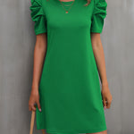 Round Neck Puff Sleeve Mini Dress
