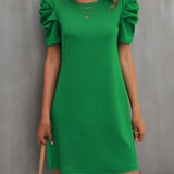 Round Neck Puff Sleeve Mini Dress
