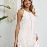 Eyelet Grecian Neck Mini Dress
