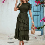 Ruffled Elastic Waist Midi Skirt
