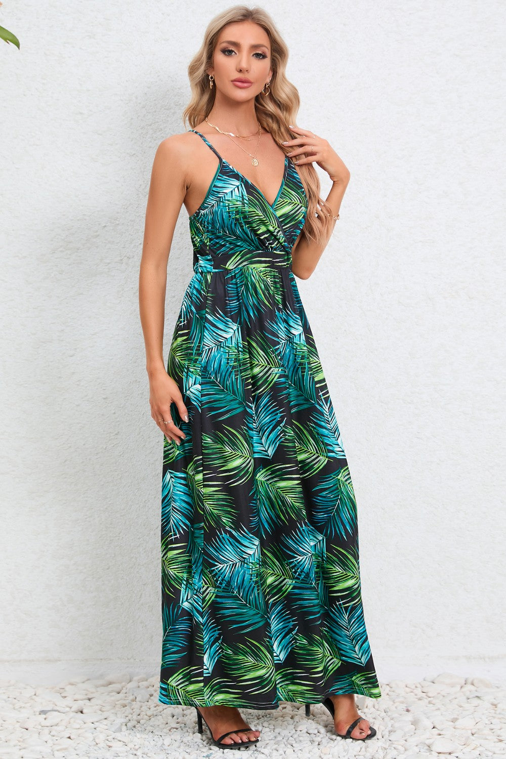 Printed Surplice Maxi Cami Dress
