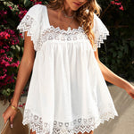 Lace Detail Square Neck Short Sleeve Blouse
