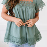 Lace Detail Square Neck Short Sleeve Blouse
