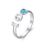 S925 Sterling Silver I Do Ring Synthetic Turquoise Promise Open Adjustable Ring
