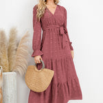 Swiss Dot Tied Surplice Flounce Sleeve Dress
