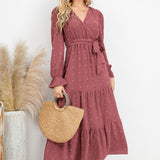 Swiss Dot Tied Surplice Flounce Sleeve Dress
